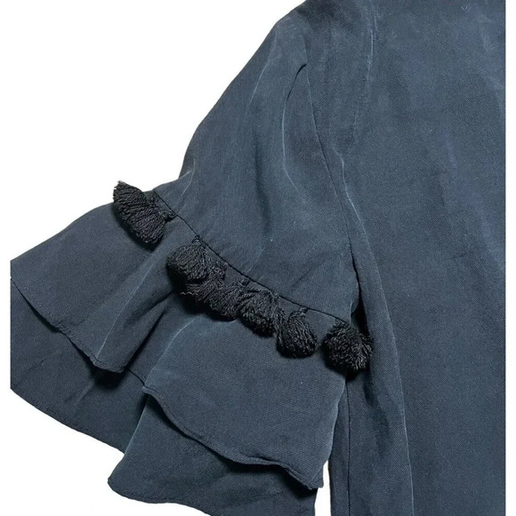 BCBGeneration Black Tassel Ruffle Mini Tunic Short Mini Dress Size Small Soft - Picture 5 of 7